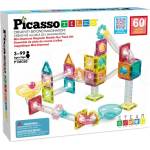 PicassoTiles Mагнитен конструктор Picasso Tiles STEM - Писта за топчета Travel, 60 части (PTMG60) - baby
