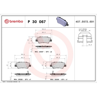 Sada brzdových platničiek, vždy 4 kusy v sade BREMBO P 30 067 (P30067)