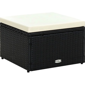 vidaXL Табуретка за крака - отоманка, от полиратан, 53x53x30 cм, черен (42671)