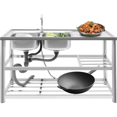 Fala Двойна мивка с плот и неръждаема метална стойка Вива 800