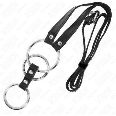 Метални пенис рингове с кожена каишка - Kink Triple Penis Ring (D-241240)