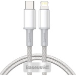 Baseus Кабел за данни (CATLGD-02) - Baseus - Type-C към Lightning, 20W, бързо зареждане, оплетен, 1м - Бяло