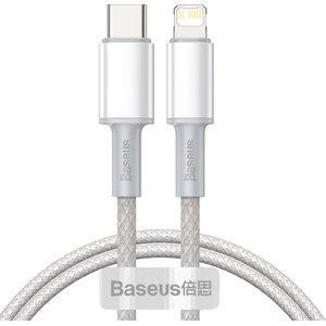 Baseus Кабел за данни (CATLGD-02) - Baseus - Type-C към Lightning, 20W, бързо зареждане, оплетен, 1м - Бяло