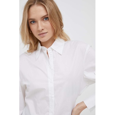 Sisley Памучна риза Sisley дамска в бяло със свободна кройка с класическа яка (5FUALQ04U.101)