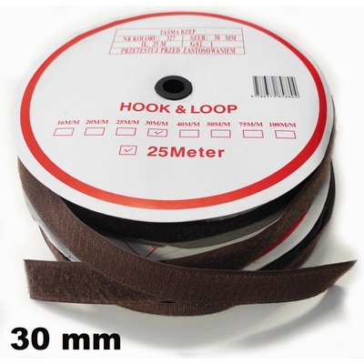 Páska na suchý zips (set) - Hnedá 30 mm x 25 m