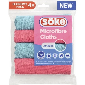 Söke Microfibre Cloths viacúčelová utierka z mikrovlákna 30 x 30 cm 4 ks