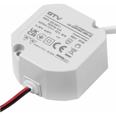 GTV LED zdroj 12V,30W, vstup 220-240VAC, IP20, rozmer 59x59x28 mm s vodičmi 200