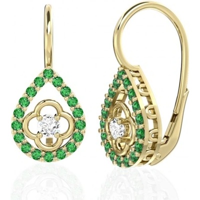 Couple visací náušnice Amanda žluté zlato se zelenými zirkony 6630371-0-0-56