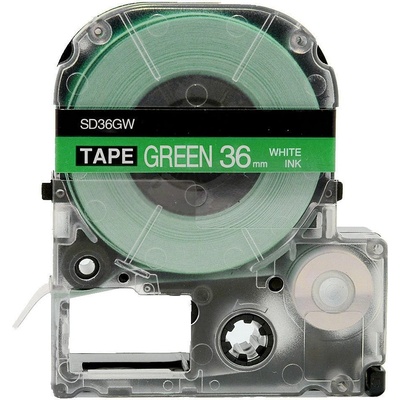 Compatible Epson LK-7GWV, SD36GW, 36mm x 9m, бял печат / зелен фон, съвместима лента (LKSD36GW)