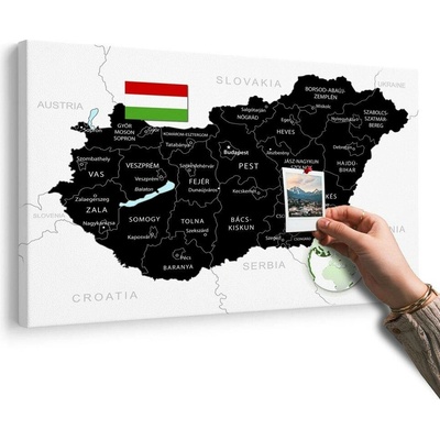 Obraz na korku štýlová čierna mapa Maďarska - 120x80 place