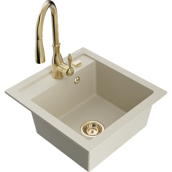 Mexen Vito гранитна мивка с 1 камера с кухненски кран Савита, бежов (6503-69-672601-50)