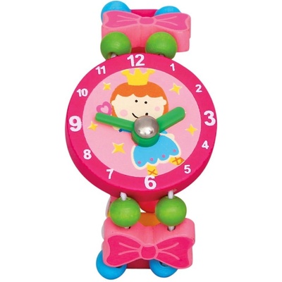 Bino Dřevěné hodinky vílarůžové 8cm