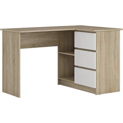 NABBI Afors rohový pc stolík dub sonoma / biela 31271 124.4 cm x 84.8 cm x 76.6 cm