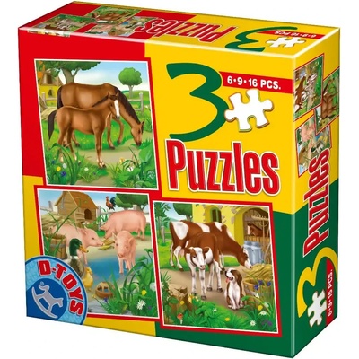 D-Toys - Puzzle 3v1 Domestic Animals - 1 - 39 piese