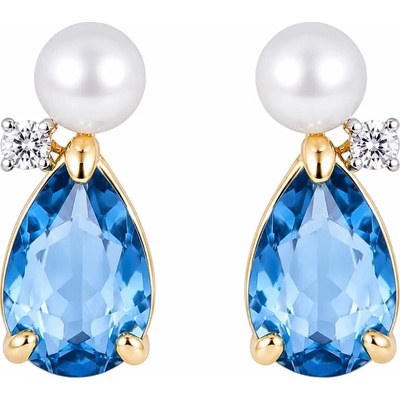 Šperky Eshop Diamantové náušnice 14K s přírodní perlou a topazem S6BT600.02