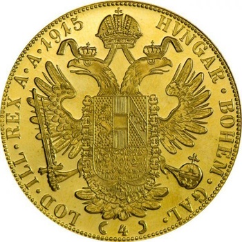 Münze Österreich Zlatá minca 4 Dukát Františka Jozefa I. 1915 Novorazba 13,96 g
