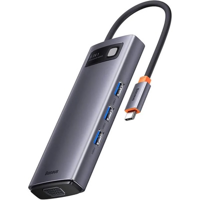 Baseus USB-C Metal Gleam Series 6-in-1 Hub (WKWG030013) - мултифункционален хъб за свързване на допълнителна периферия за устройства с USB-C (тъмносив)