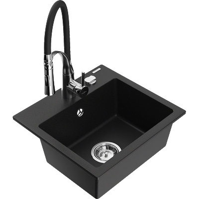 Mexen Milo гранитна мивка с 1 отделение и кухненски смесител Aster, черна - 6505-77-73450-07 (6505-77-73450-07)
