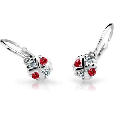 Danfil dětské náušnice C2153 z bílého zlata s kamínky Ruby Dark zapínání brizura