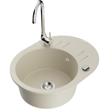 Mexen Kevin гранитна мивка с 1 корито с отцедник и кухненска батерия Telma, бежов - 6517-69-670200-00 (6517-69-670200-00)