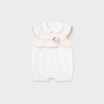 Mayoral Цял гащеризон официален с текстилни цветя за новородено момиче Mayoral в бяло и бледо розово