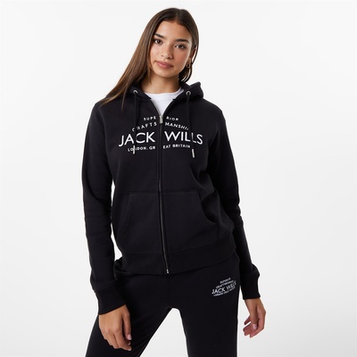 Jack Wills Суичър Jack Wills Hunston Logo Zip Hoodie - Black