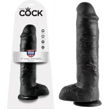 Image 1 of Пенис дилдо с тестиси, вакуумна основа, 28см. - King Cock Black (PIPE551023)