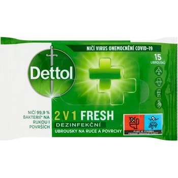 DETTOL Dezinfekčné obrúsky 2v1 na ruky a povrchy 15 ks