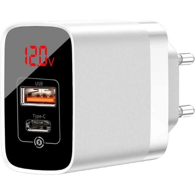 Baseus Mirror Lake Dual USB QC 3.0 Wall Charger 18W (CCJMHC-A02) - захранване за ел. мрежа с USB и USB-C изходи и технология за бързо зареждане (бял)