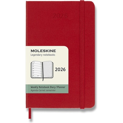 Moleskine A6 týdenní 2026 červený