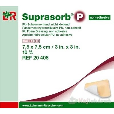 Suprasorb P PU krytie na rany penové polyuretánové samolepiace 7,5x7,5 cm 10 ks