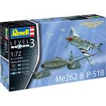 Revell Комплект сглобяеми модели, Revell, Изтребители Messerschmitt Me262 - P-51B Mustang, 111 части (R03711)