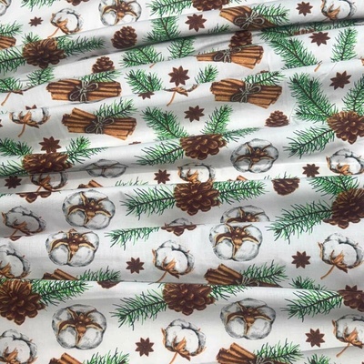 Vánoční bavlněná látka, metráž, šíře 160 cm, Jedlové Šišky na Bílém