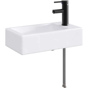 vidaXL Мивка за баня с кран и отвод Матово черно 45, 5 x 25, 5 x 13 см (890223)