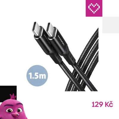 Axagon BUCM-CM15AB HQ USB-C USB-C, USB 2.0, PD 60W 3A, ALU, oplet, 1,5m, černý