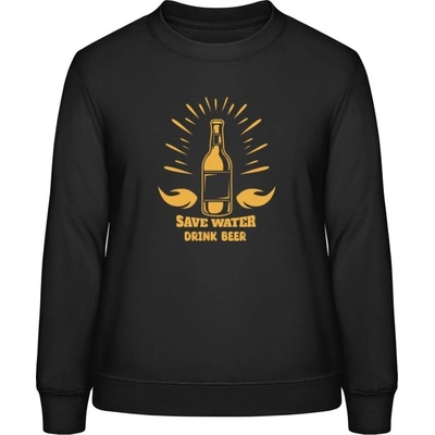 AWDis Sweat mikina Nápis Save Water Drink Beer Černá