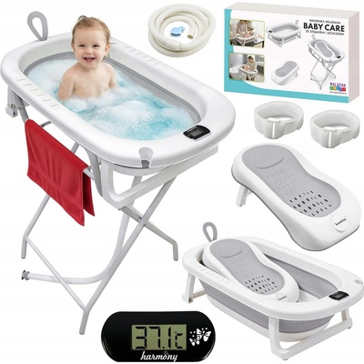 BABY CARE SKLÁDACÍ VANIČKA SE STOJANEM A LEHÁTKEM HARMONY ŠEDÁ VELKÁ
