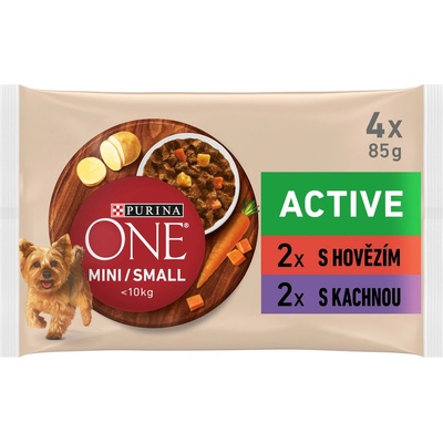 Purina ONE Mini Dog Active kapsičky pro psy hovězí kachna ve šťávě 4 x 85 g