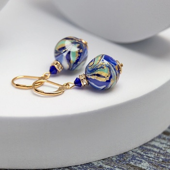 Lampglas náušnice s 24-karátovým zlatom v perlách Blue Horizon ESA50