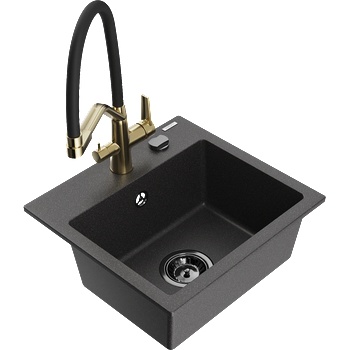 Mexen Milo гранитна кухненска мивка с 1 гнездо и кухненски смесител Duo, черен на пръски - 6505-76-671701-57-B (6505-76-671701-57-B)