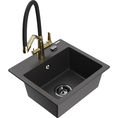 Mexen Milo гранитна кухненска мивка с 1 гнездо и кухненски смесител Duo, черен на пръски - 6505-76-671701-57-B (6505-76-671701-57-B)