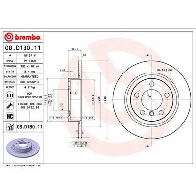 BREMBO brzdový kotúč 08.D180.11, súprava 2 ks