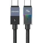 USAMS Кабел USAMS SJ775 U93 Charging & Data Cable Type-C to Type-C with Colorful Light, тъмносив (SJ775USB01)