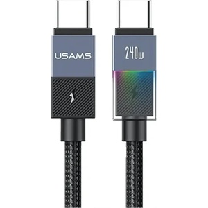 USAMS Кабел USAMS SJ775 U93 Charging & Data Cable Type-C to Type-C with Colorful Light, тъмносив (SJ775USB01)