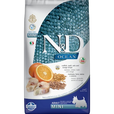 N&D Ocean Dog 2, 5 кг Farmina N&D Ocean healthy grain cod & orange суха храна за възрастни кучета мини