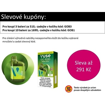 Vuse GO 1000 Box Green Apple 18 mg 1000 potáhnutí