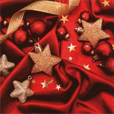 TI-FLAIR 303102 Baubles On Red Silk servítky 3V vianočné 20ks 33x33cm