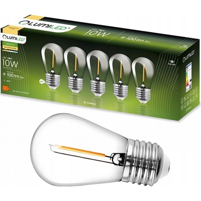 Lumiled 5-PAK LED žárovka LED E27 ST14 1W = 10W 2700K Teplá bílá 100lm Filament do Girlandy