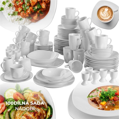 Tectake Kombinovaný servis Salerno porcelán pro 12 osob bílý 100 ks