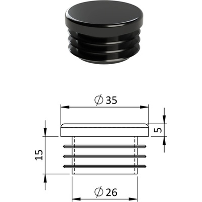 Vnútorná krytka guľatá ø 35 mm, plastová, čierna